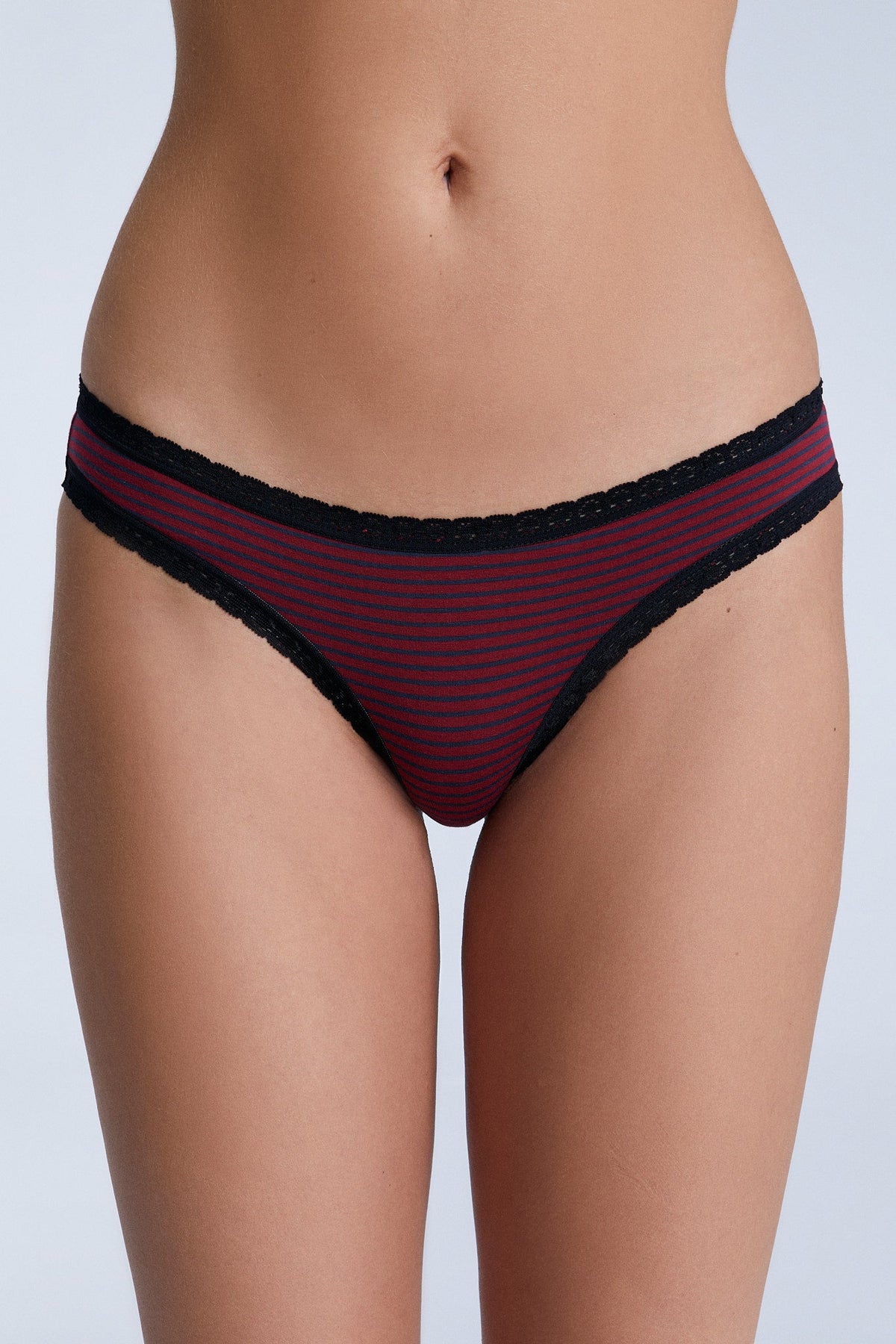Women's Brief with Lace, Tibet Red / Navy Striped — Albero Natur
