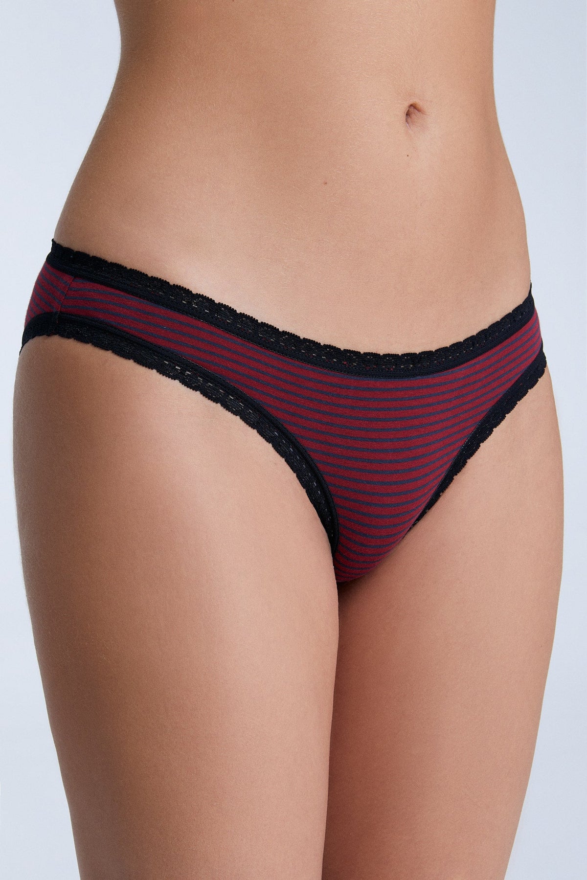 Women's Brief with Lace, Tibet Red / Navy Striped — Albero Natur, view 3