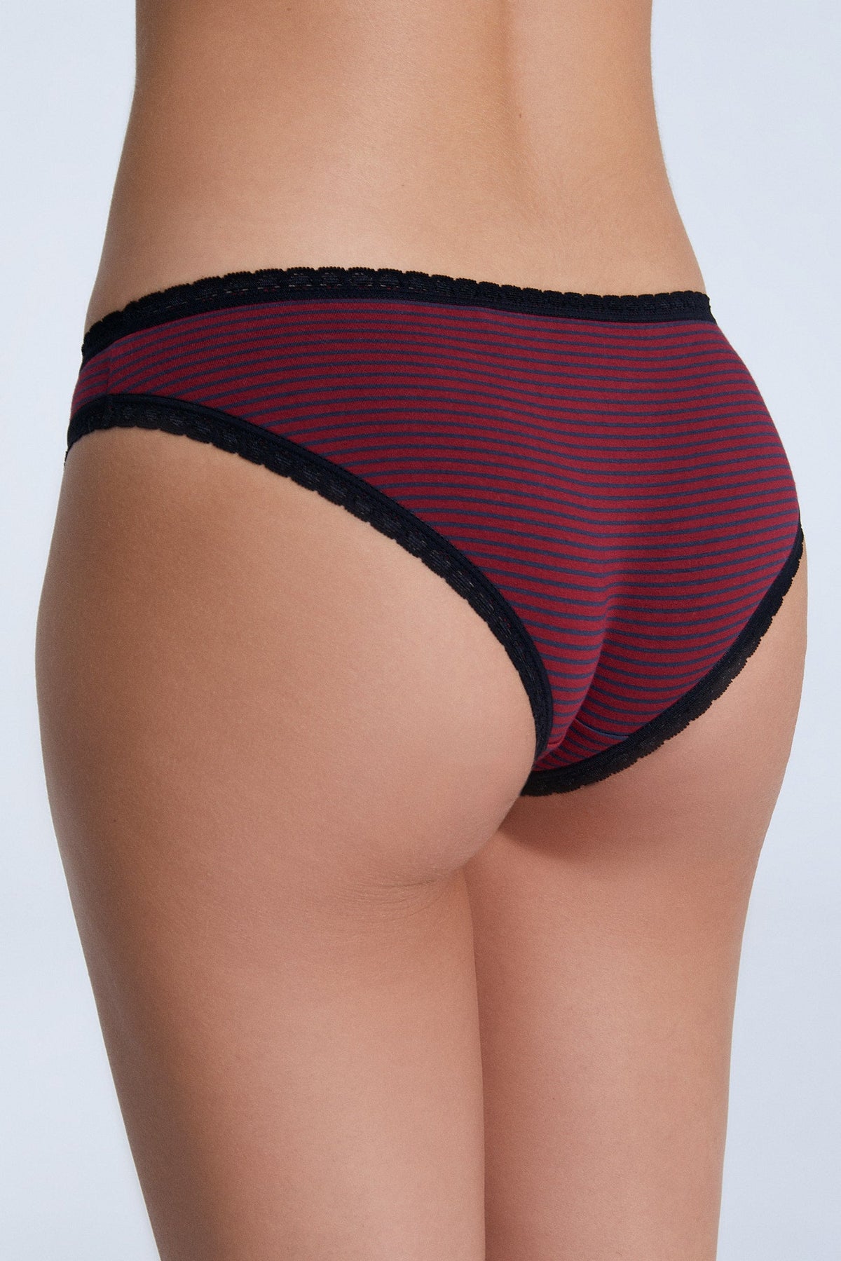 Women's Brief with Lace, Tibet Red / Navy Striped — Albero Natur, view 4