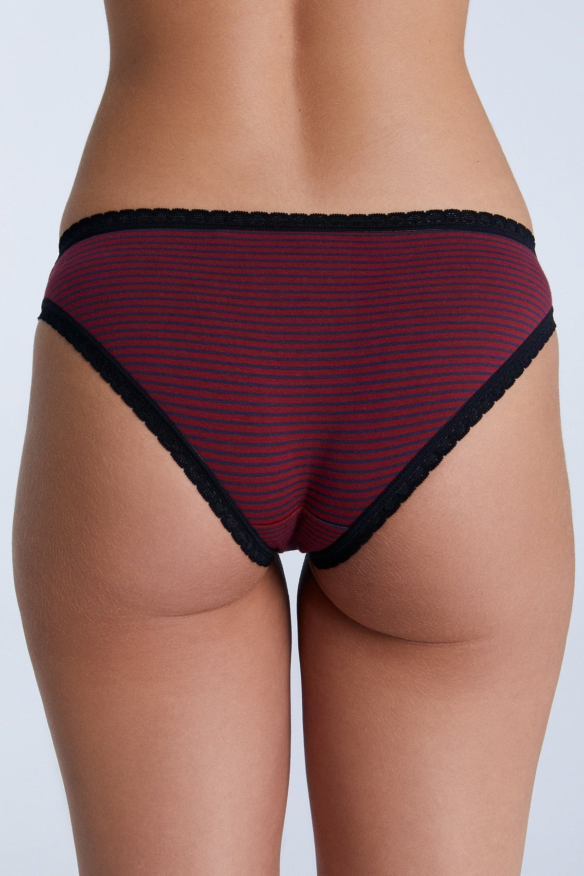 Women's Brief with Lace, Tibet Red / Navy Striped — Albero Natur, view 2
