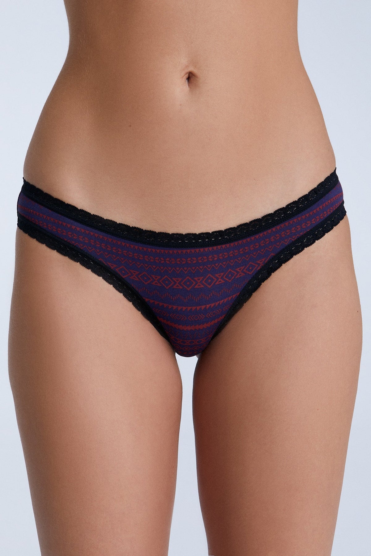 Women's Brief with Lace, Tibet Red / Navy Geometric — Albero Natur