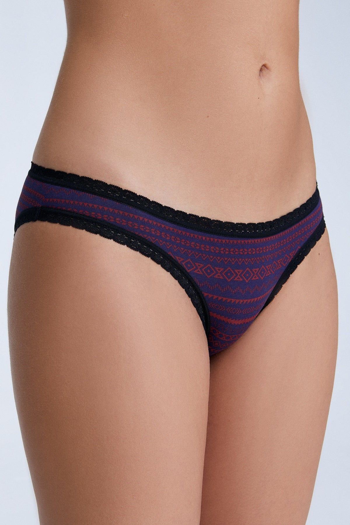 Women's Brief with Lace, Tibet Red / Navy Geometric — Albero Natur, view 4