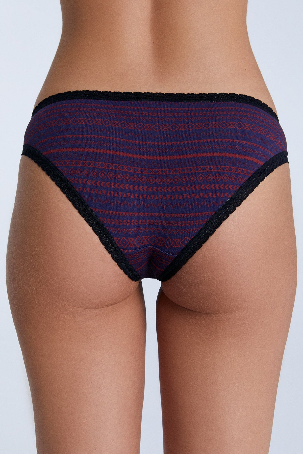 Women's Brief with Lace, Tibet Red / Navy Geometric — Albero Natur, view 2