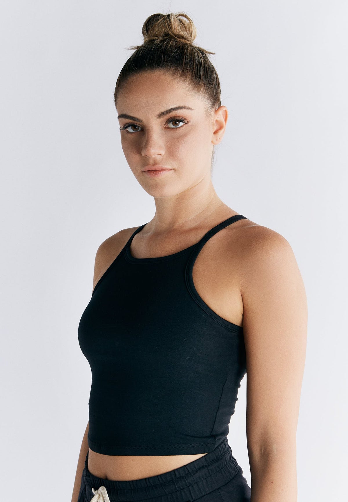 Top with Integrated Bustier, Black — Leela Cotton, view 3