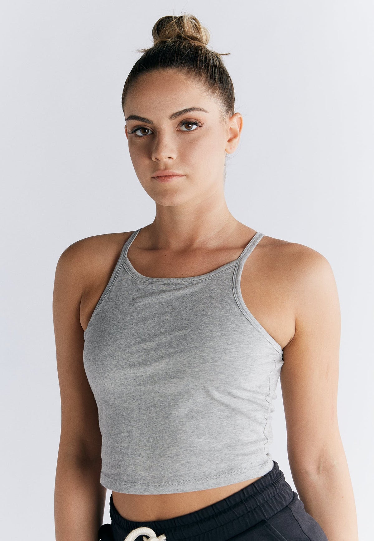 Top with Integrated Bustier, Grey — Leela Cotton, view 3