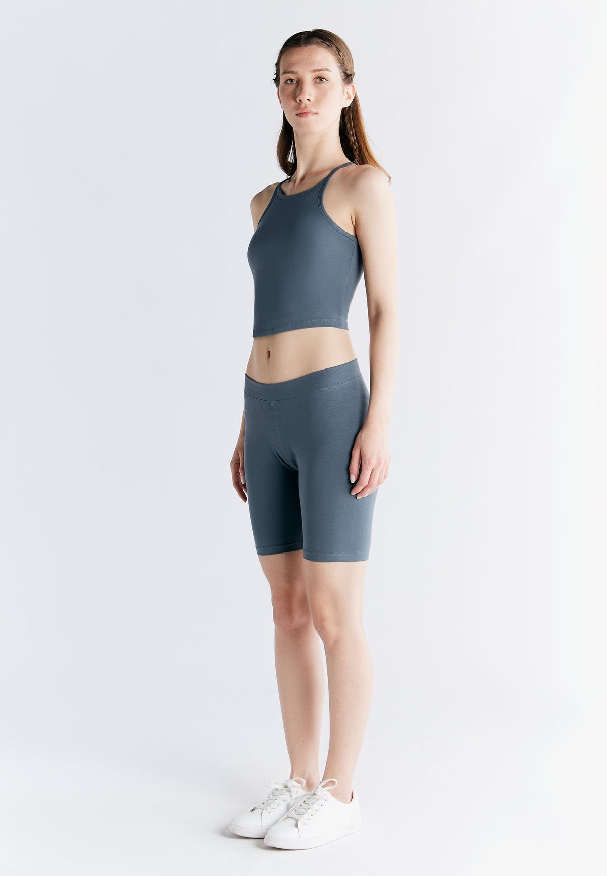 Top with Integrated Bustier, Dark Slate — Leela Cotton, view 4