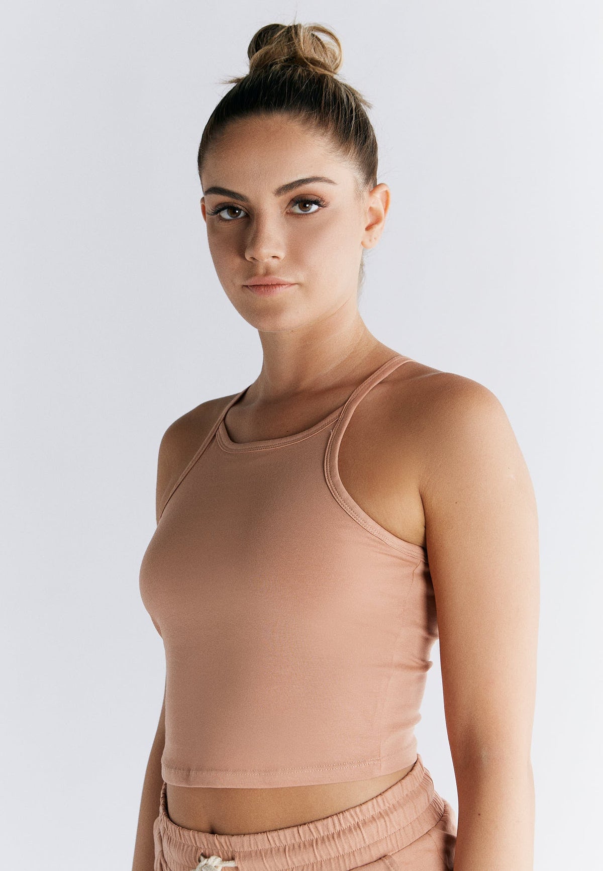 Top with Integrated Bustier, Café Crema — Leela Cotton, view 3