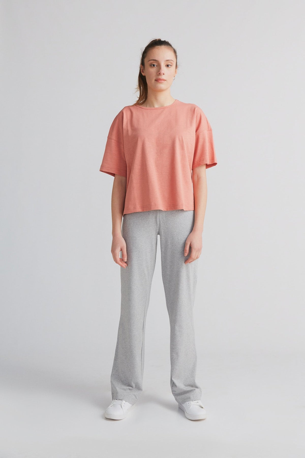Women's Slub Loose T - Shirt, Salmon Red