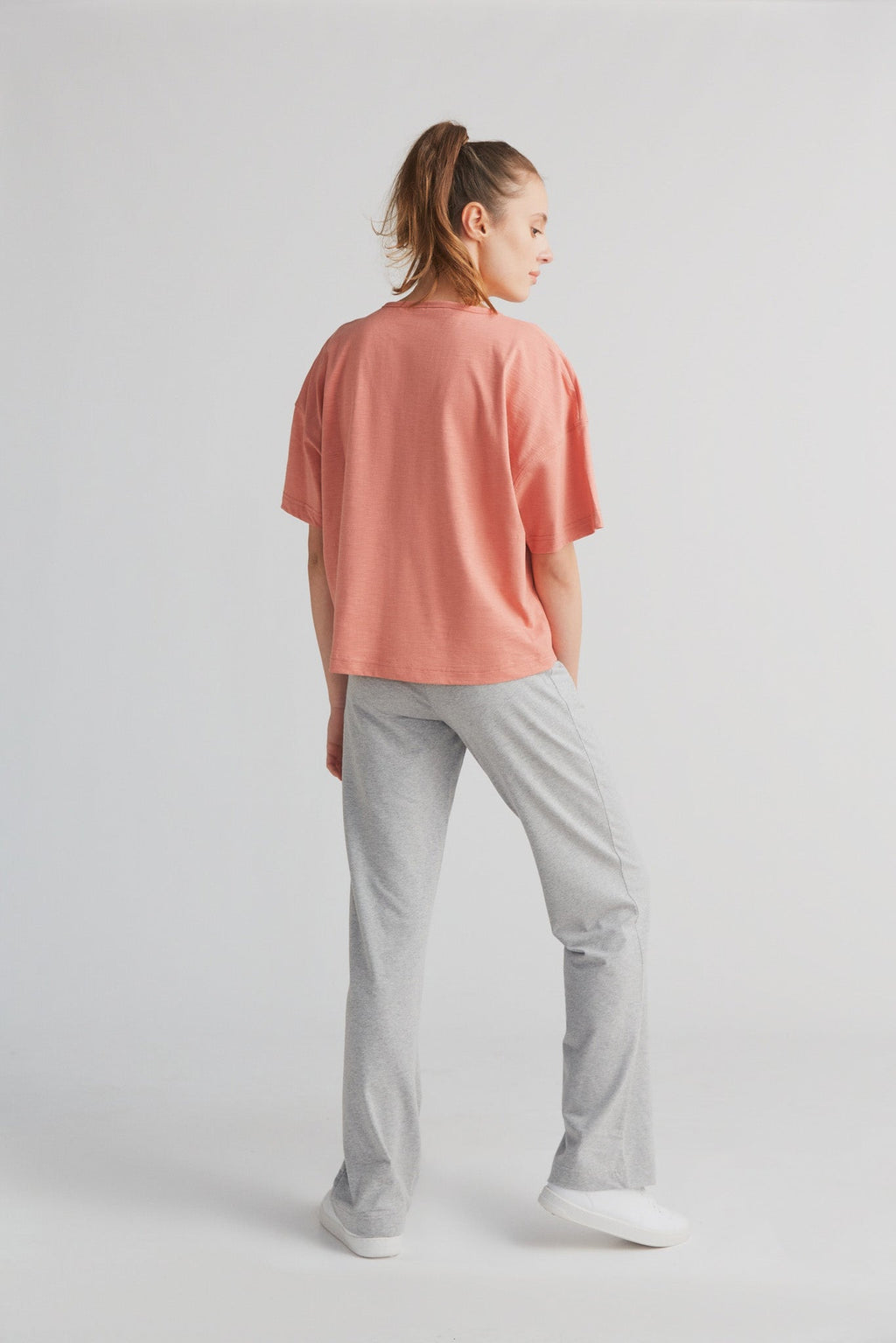 Women's Slub Loose T - Shirt, Salmon Red