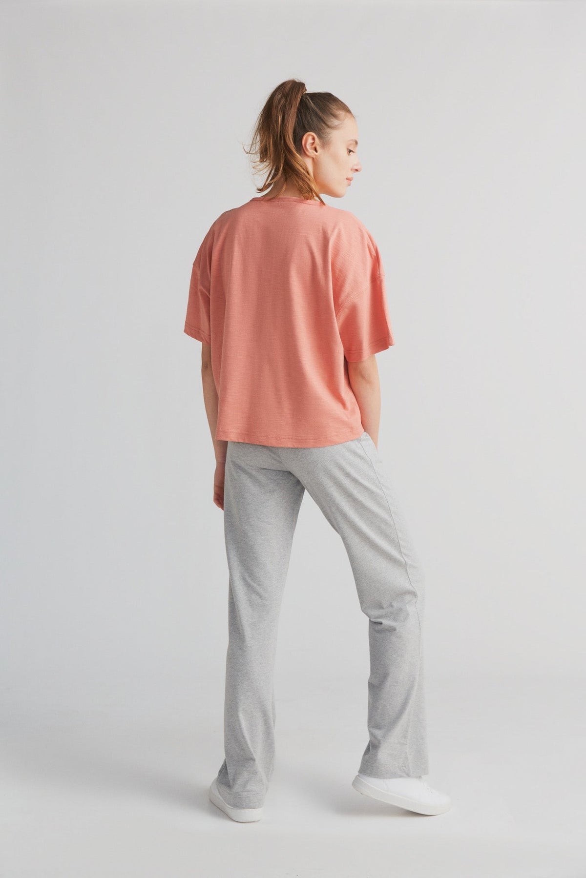 Women's Slub Loose T - Shirt, Salmon Red