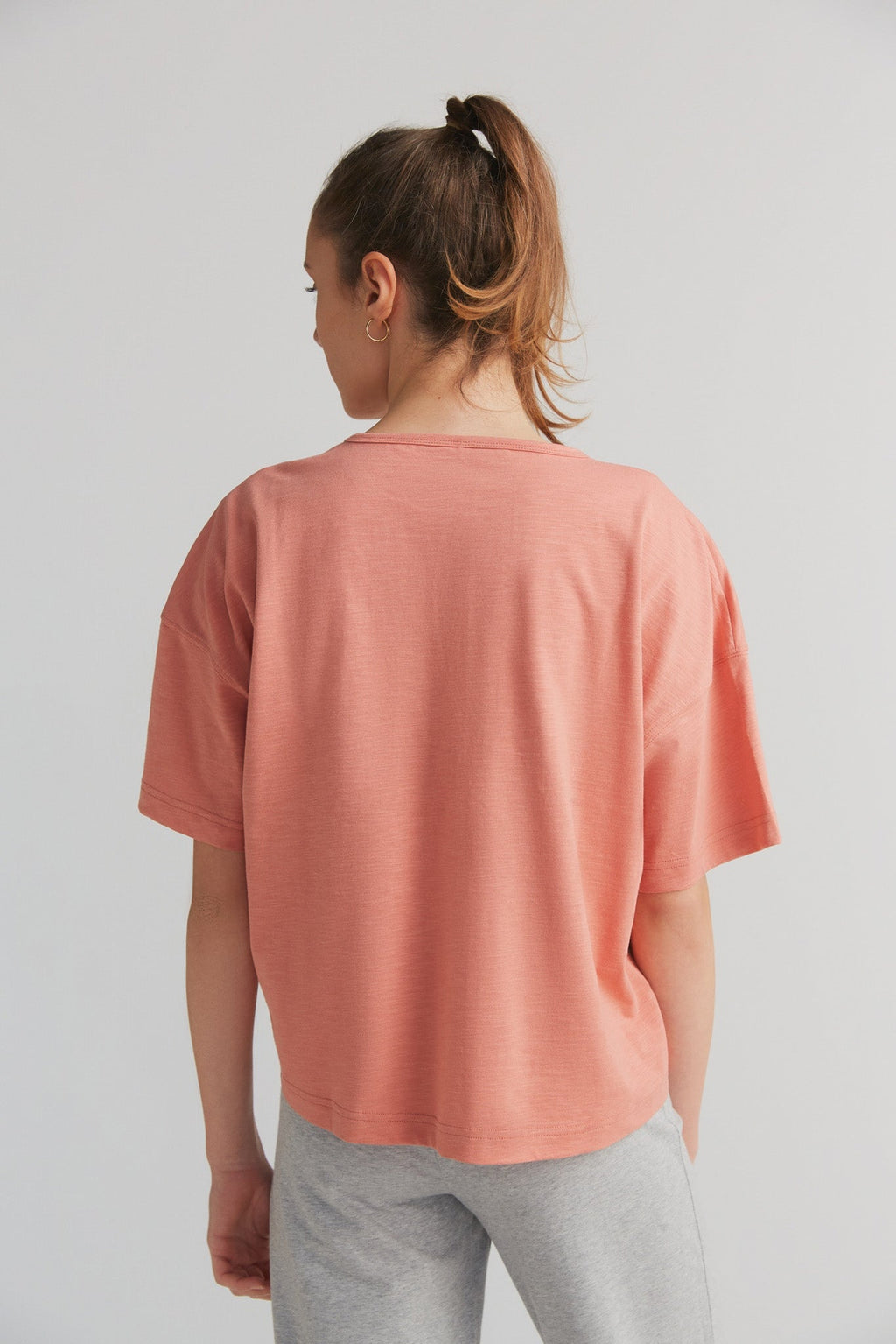 Women's Slub Loose T - Shirt, Salmon Red