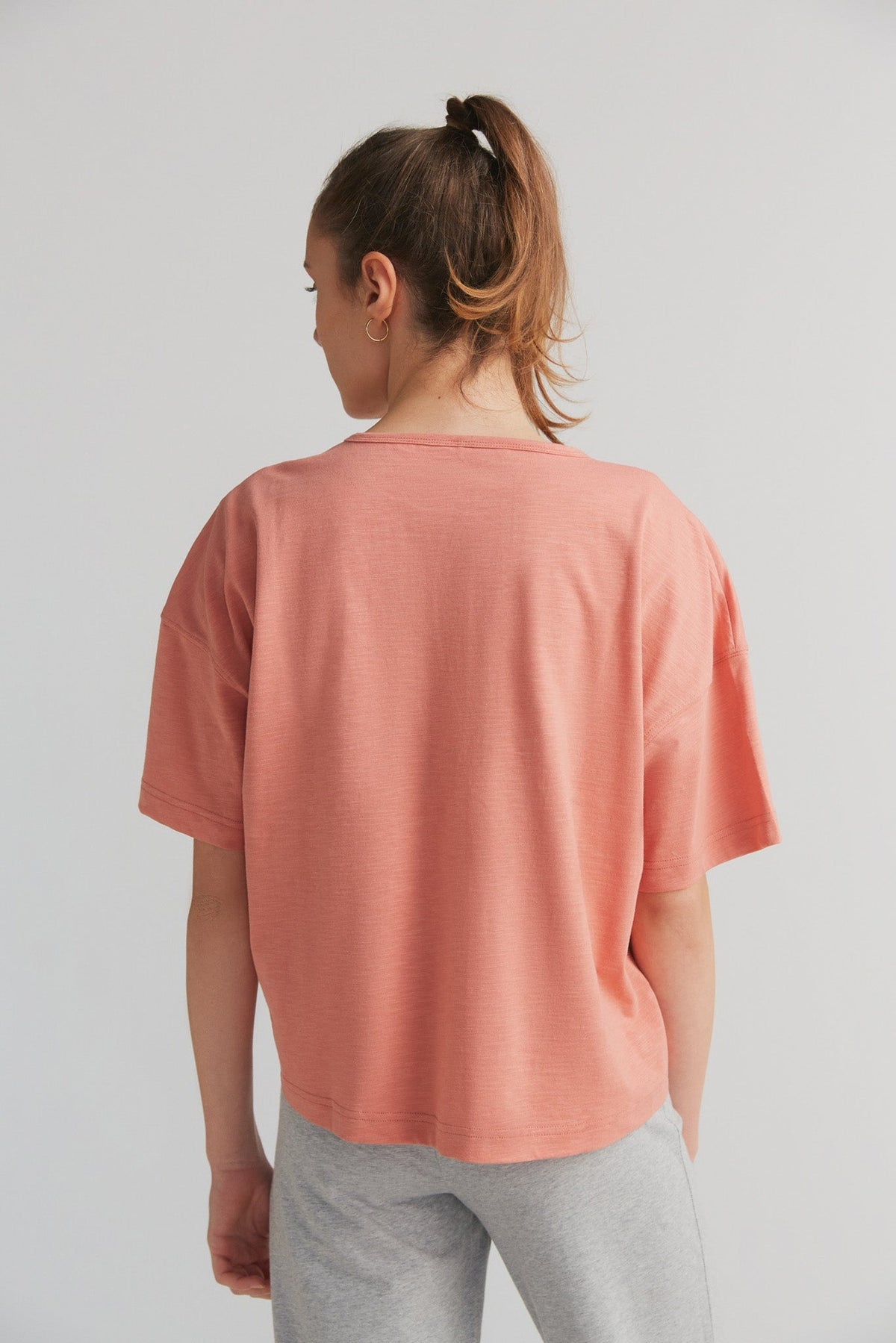 Women's Slub Loose T - Shirt, Salmon Red