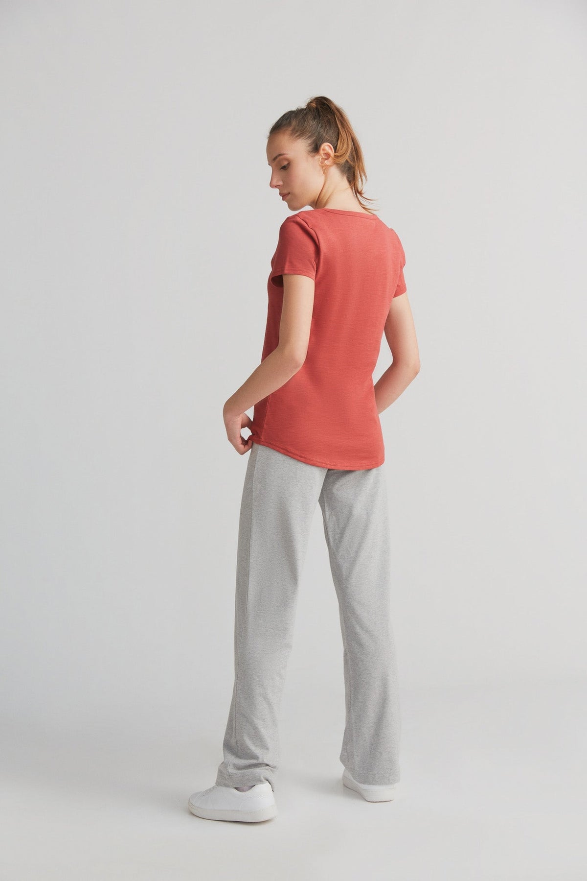Women's Slub V - Neck T - Shirt, Terracotta