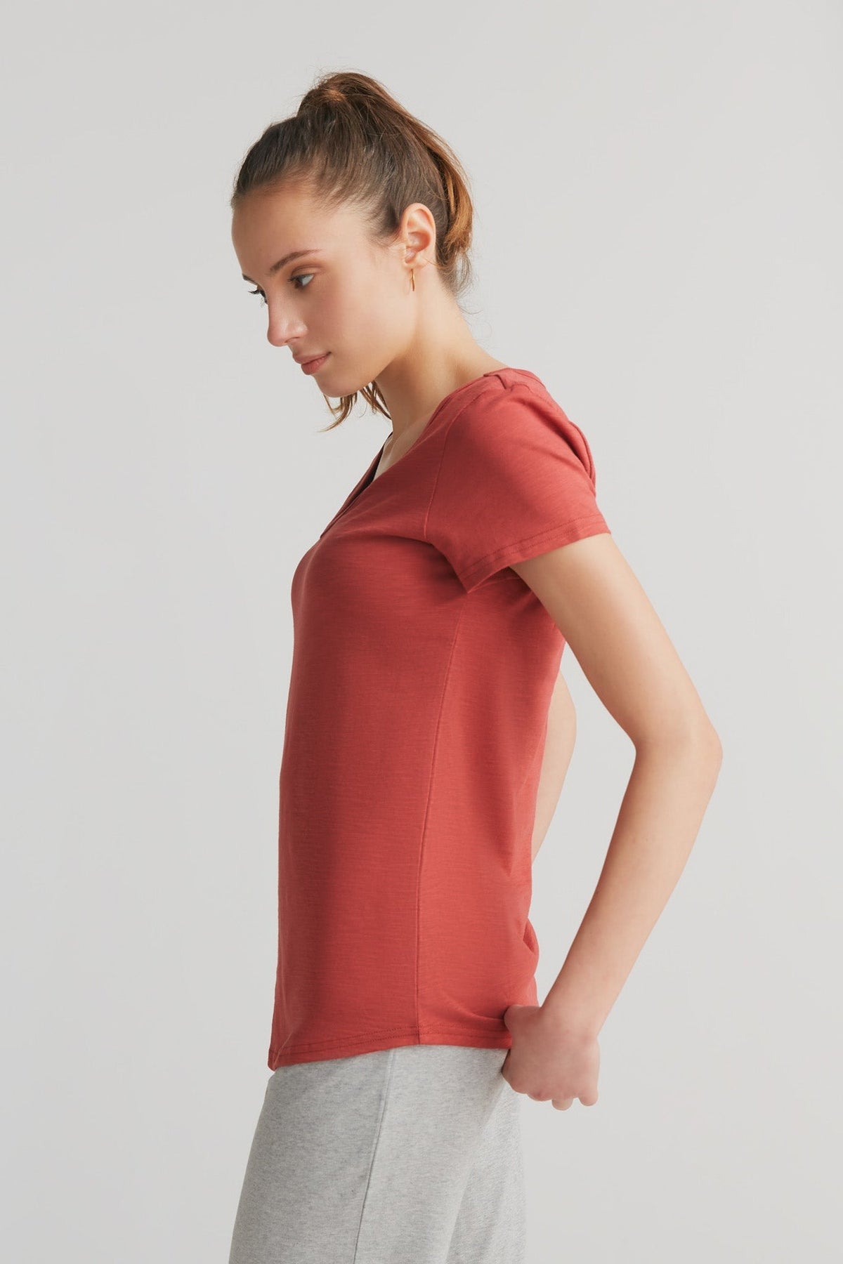 Women's Slub V - Neck T - Shirt, Terracotta