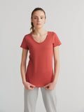 Women's Slub V - Neck T - Shirt, Terracotta