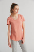 Women's Slub V - Neck T - Shirt, Salmon Red