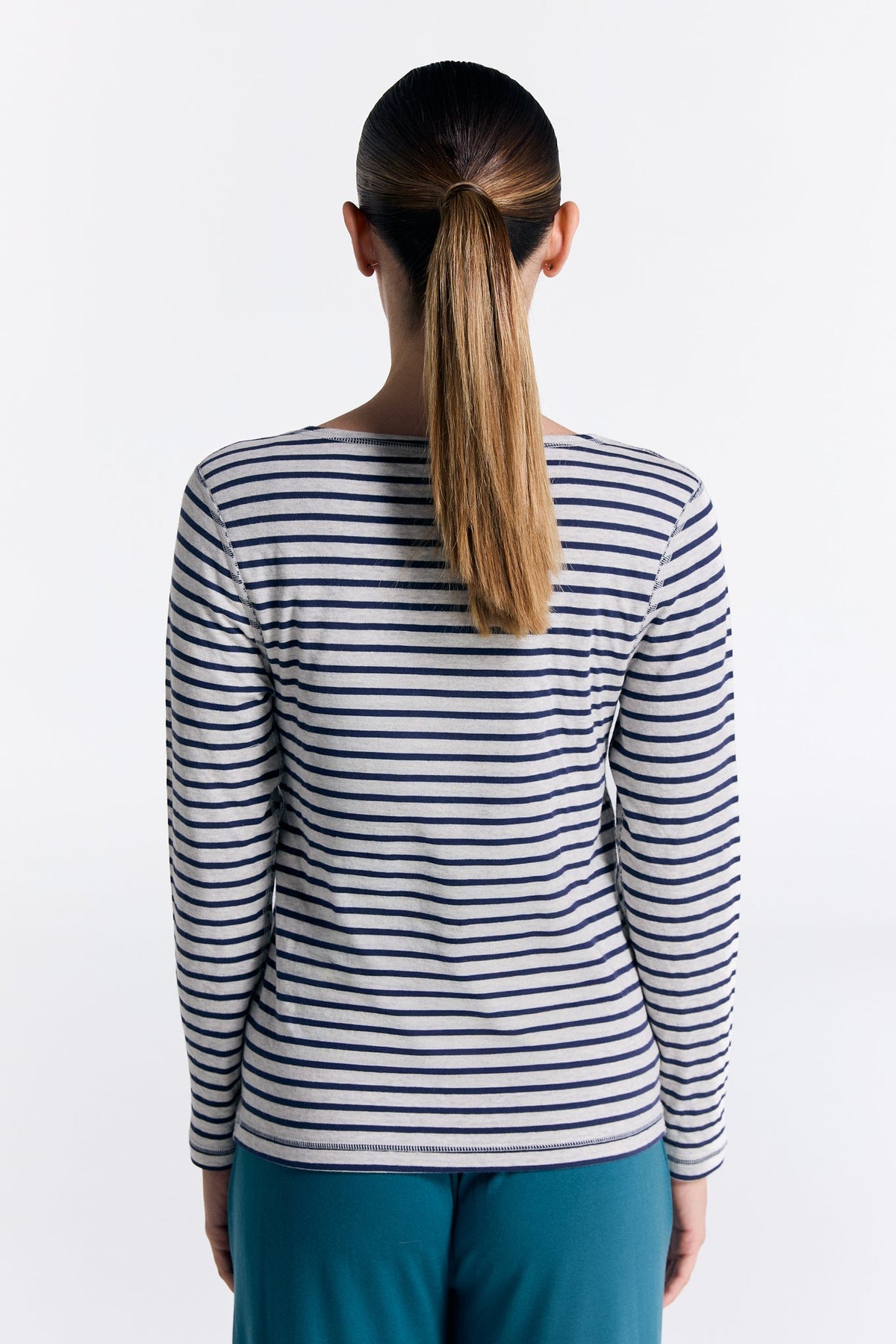 Women's Reversible Long Sleeve Top, Marine Blue / Beige — Leela Cotton, view 3