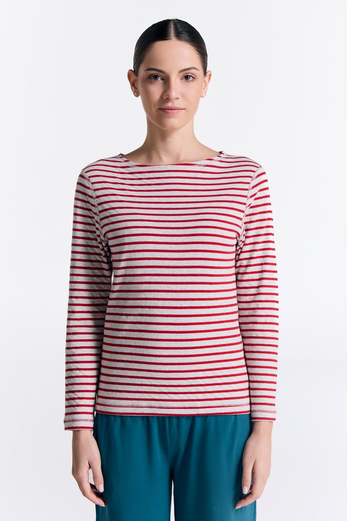 Women's Reversible Long Sleeve Top, Brick Red / Beige — Leela Cotton