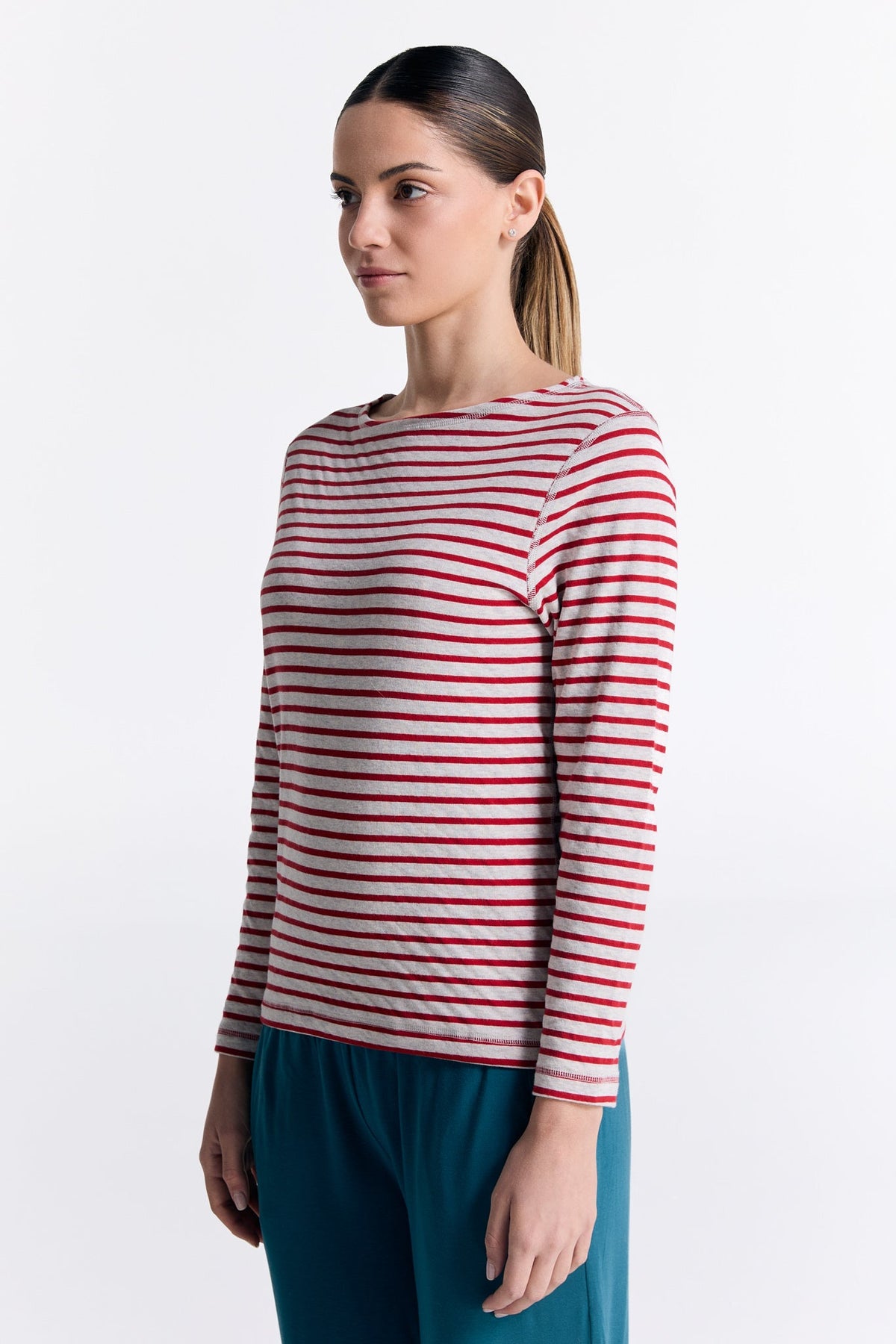 Women's Reversible Long Sleeve Top, Brick Red / Beige — Leela Cotton, view 2