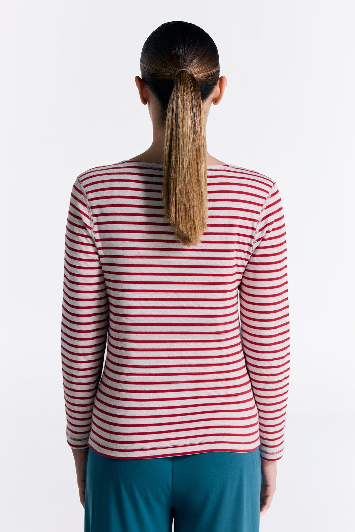 Women's Reversible Long Sleeve Top, Brick Red / Beige — Leela Cotton, view 3