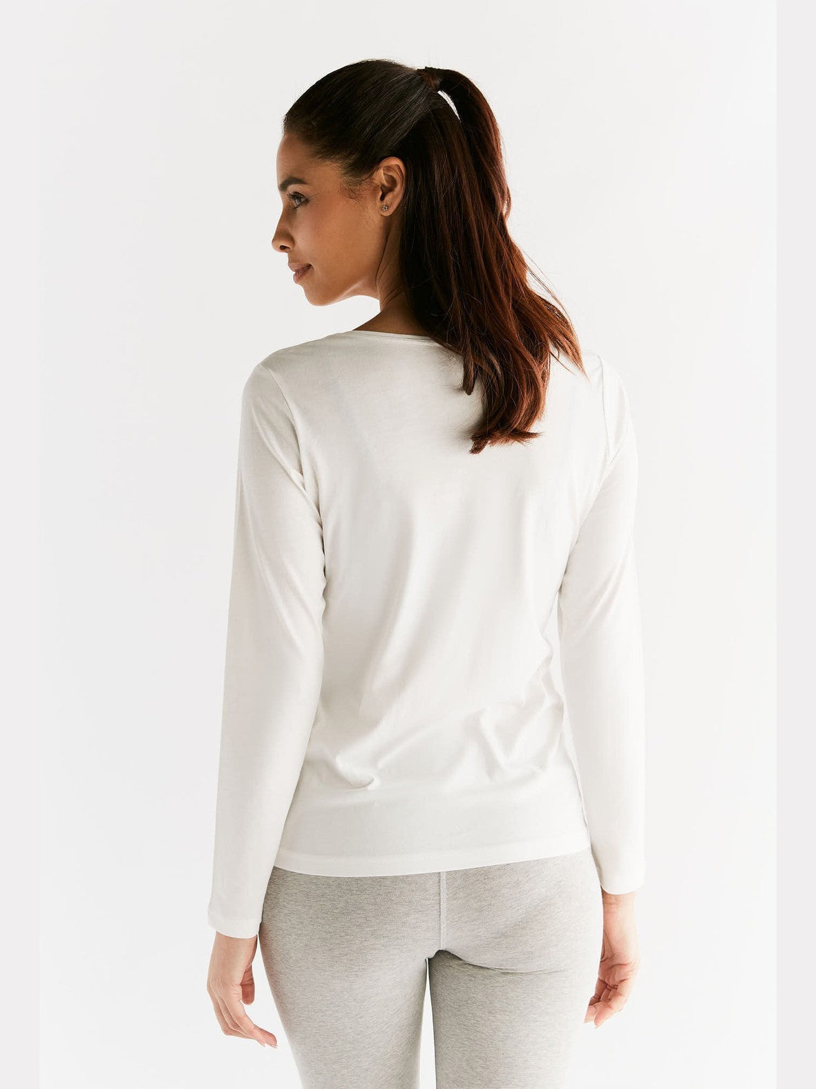 Women's Long Sleeve Top, Natural White — Leela Cotton, view 3