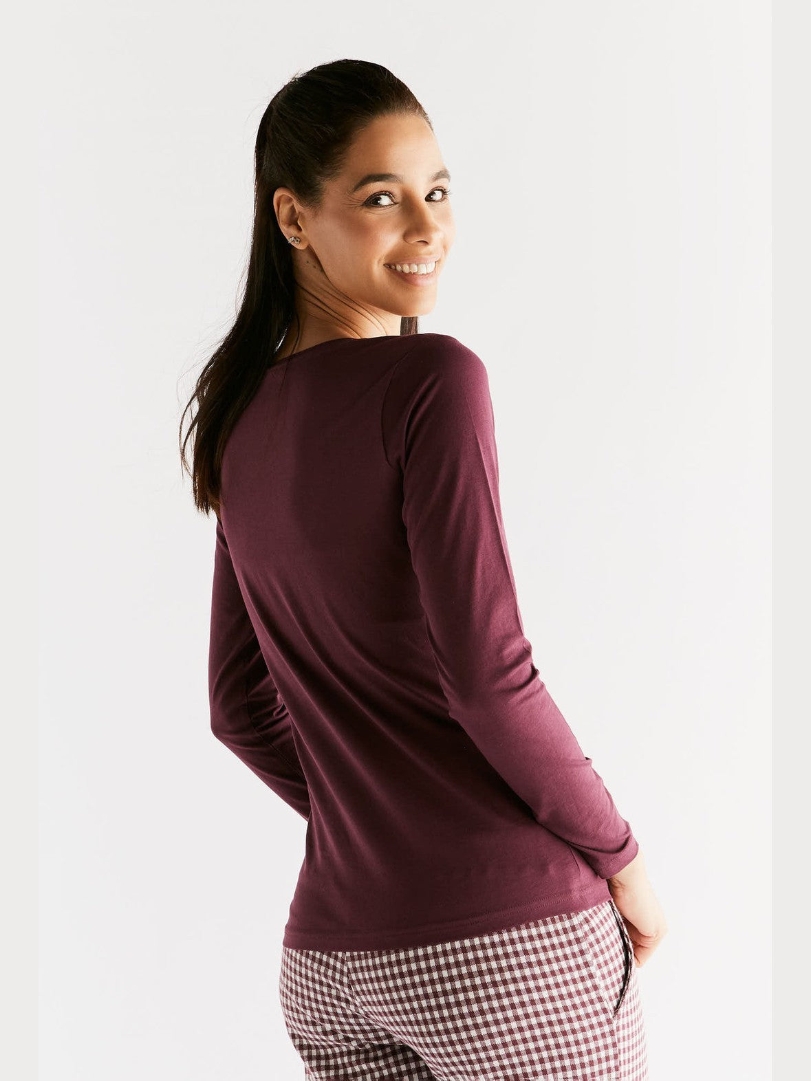 Women's Long Sleeve Top, Aubergine — Leela Cotton, view 3