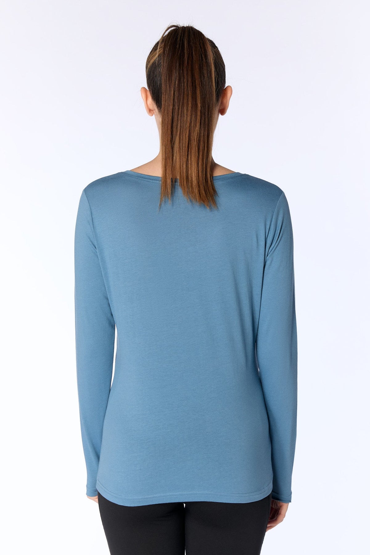 Women's Long Sleeve Top, Denim Blue — Leela Cotton, view 3