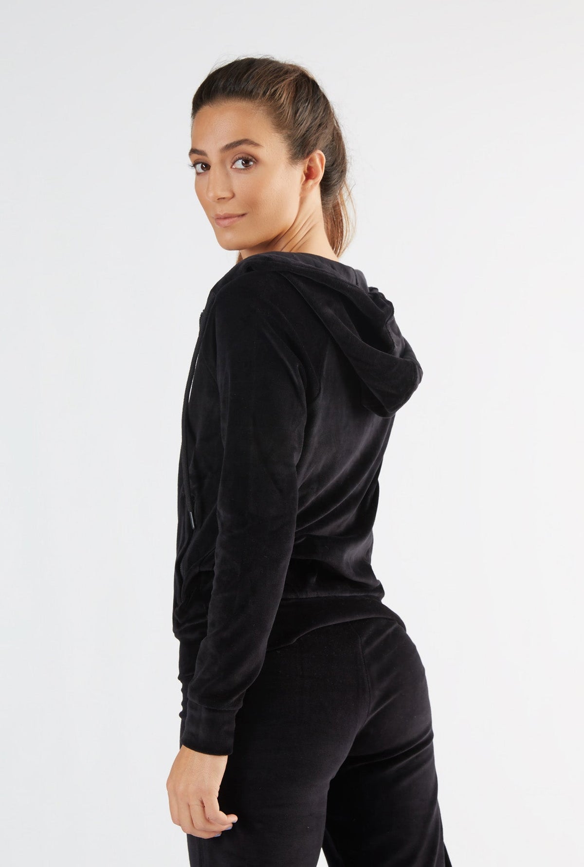 Women's Velour Hooded Jacket, Black