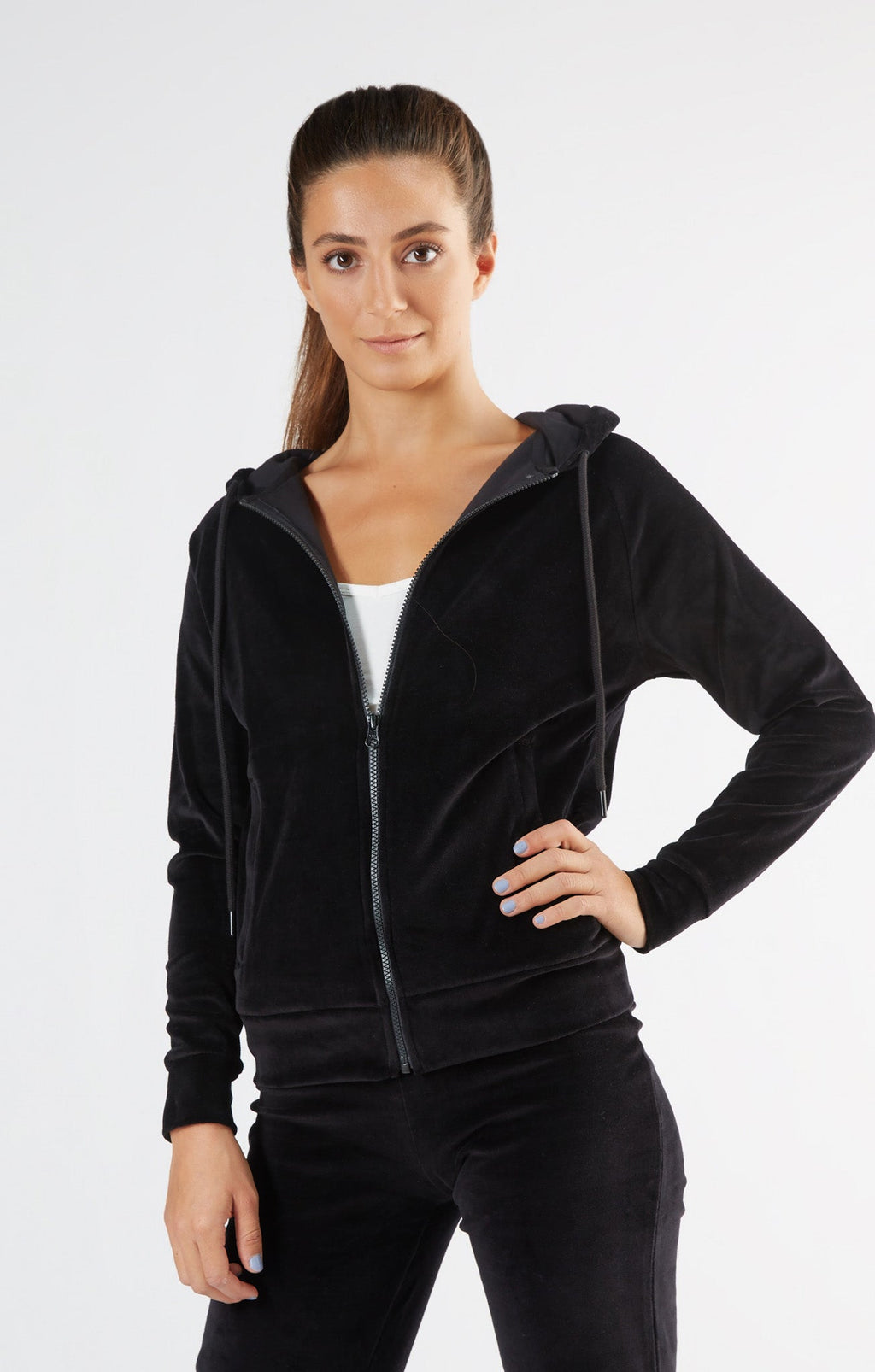 Women's Velour Hooded Jacket, Black