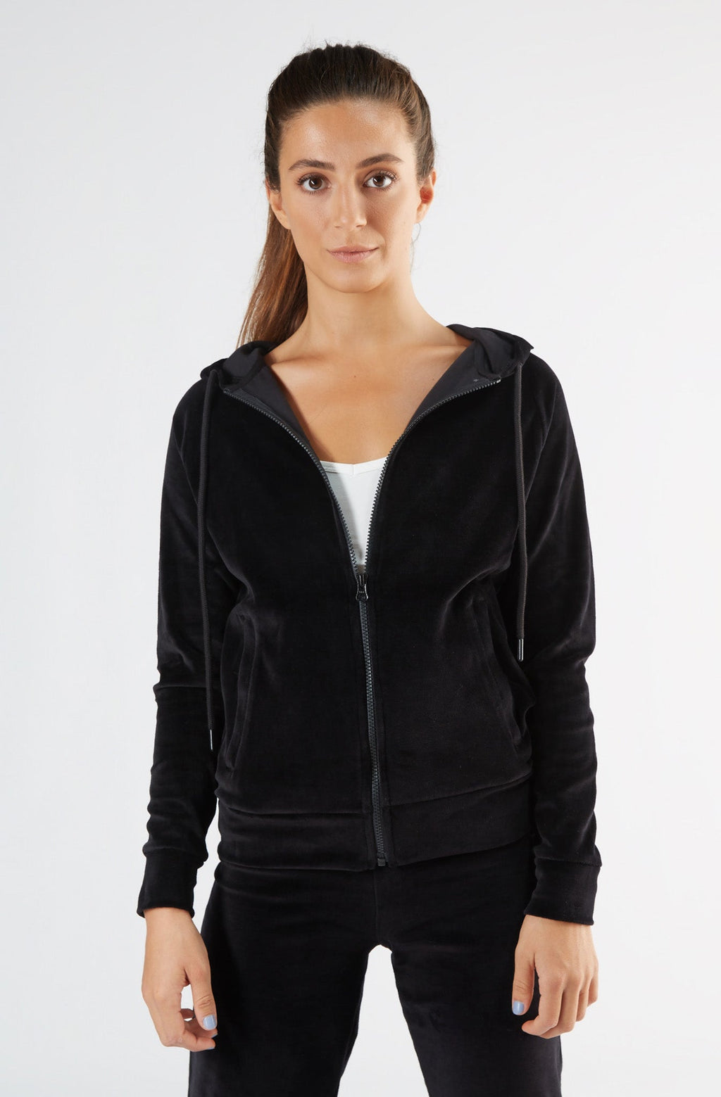 Women's Velour Hooded Jacket, Black