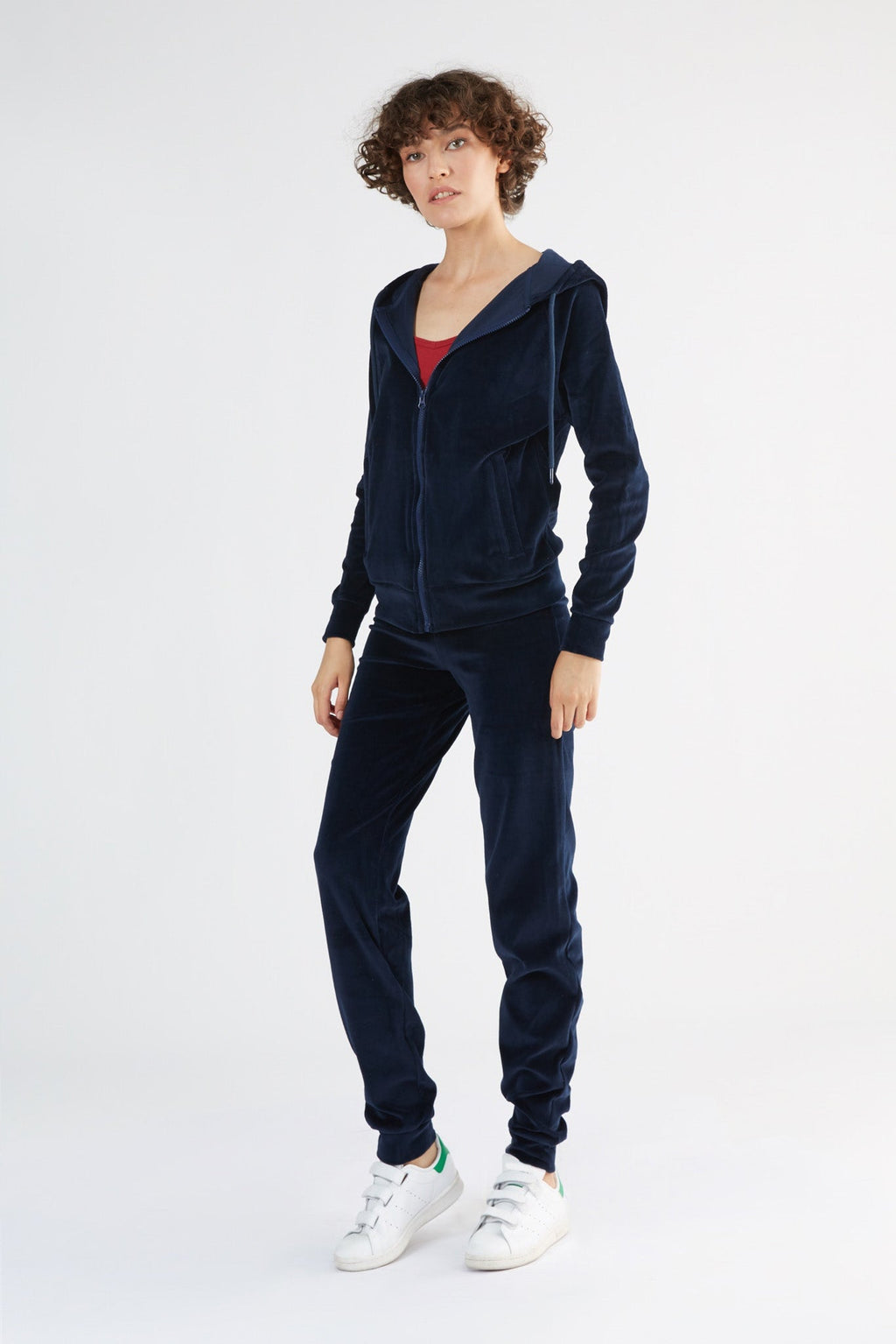 Women's Velour Hooded Jacket, Midnight Blue
