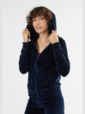 Women's Velour Hooded Jacket, Midnight Blue
