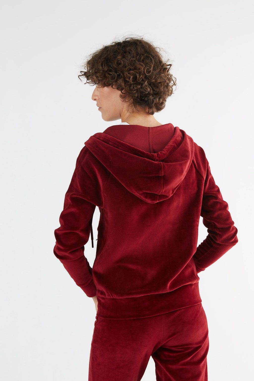 Women's Velour Hooded Jacket, Bordeaux