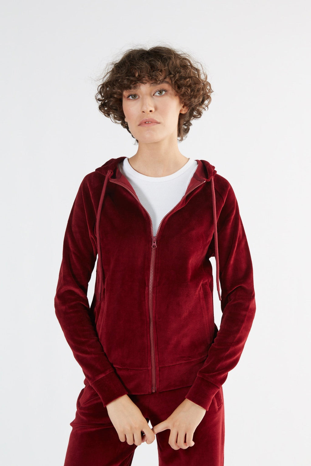 Women's Velour Hooded Jacket, Bordeaux