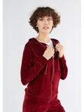 Women's Velour Hooded Jacket, Bordeaux