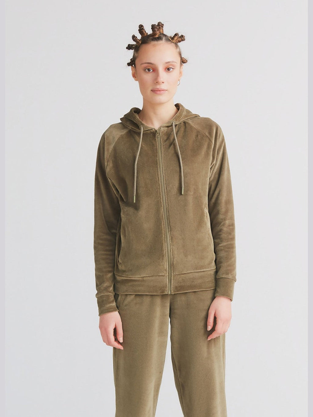 Women's Velour Hooded Jacket, Olive