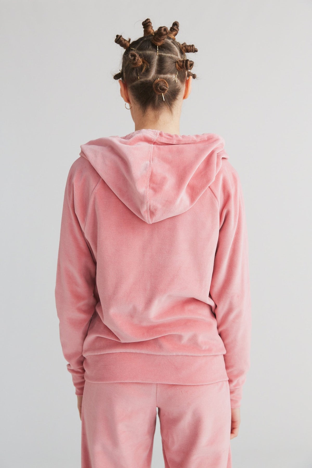 Women's Velour Hooded Jacket, Dusty Pink — Leela Cotton, view 4