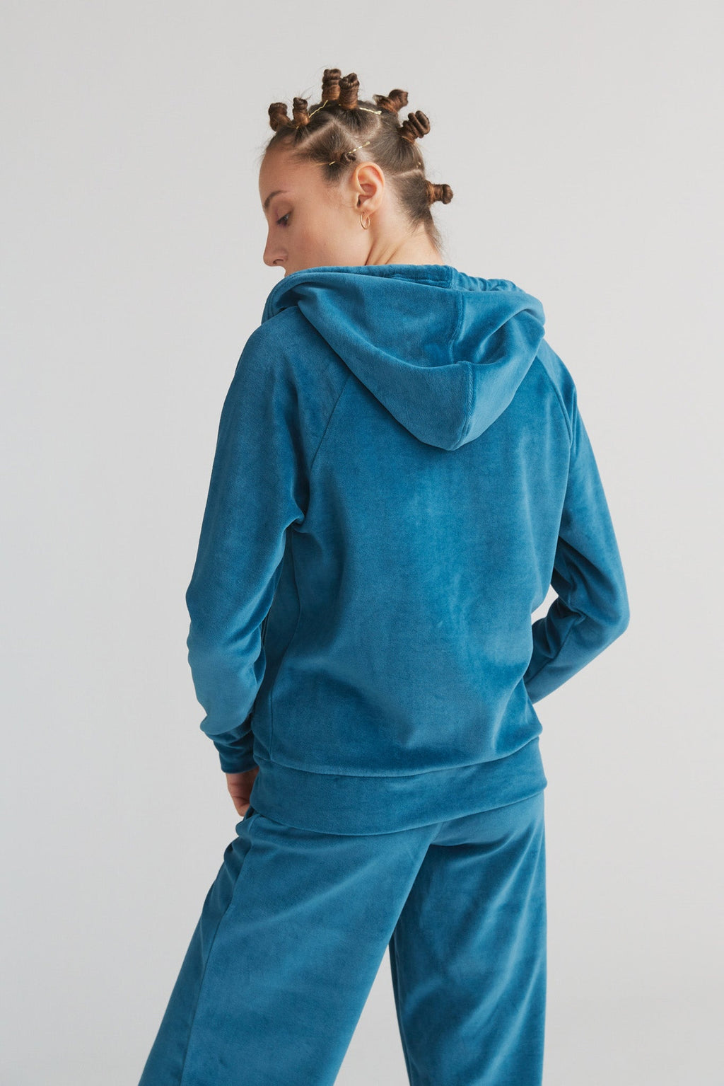 Women's Velour Hooded Jacket, Danube Blue