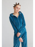 Women's Velour Hooded Jacket, Danube Blue