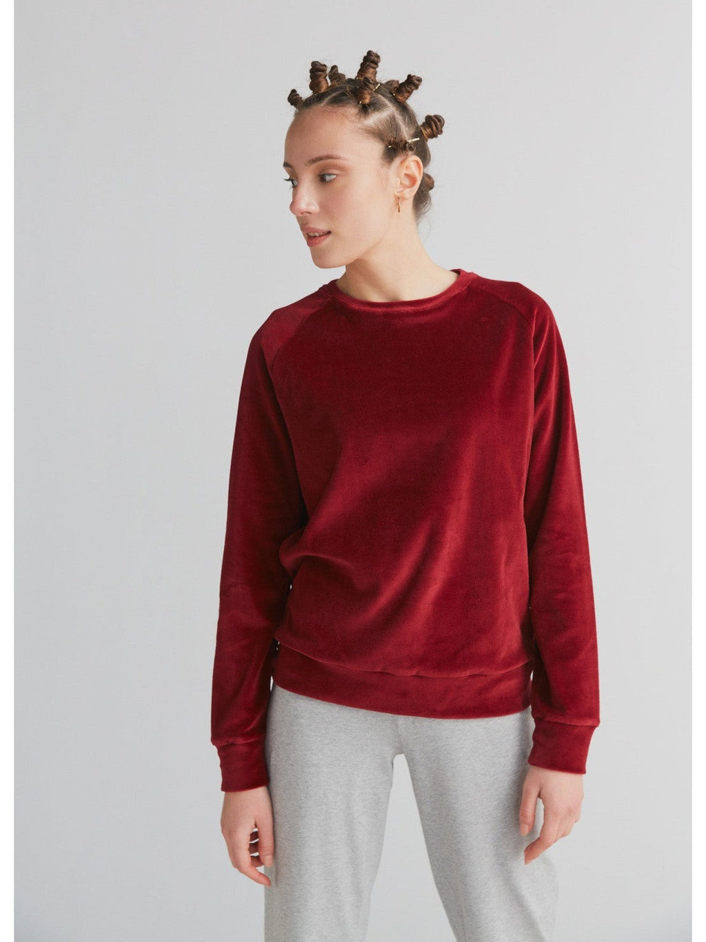 Women's Velour Sweatshirt, Bordeaux