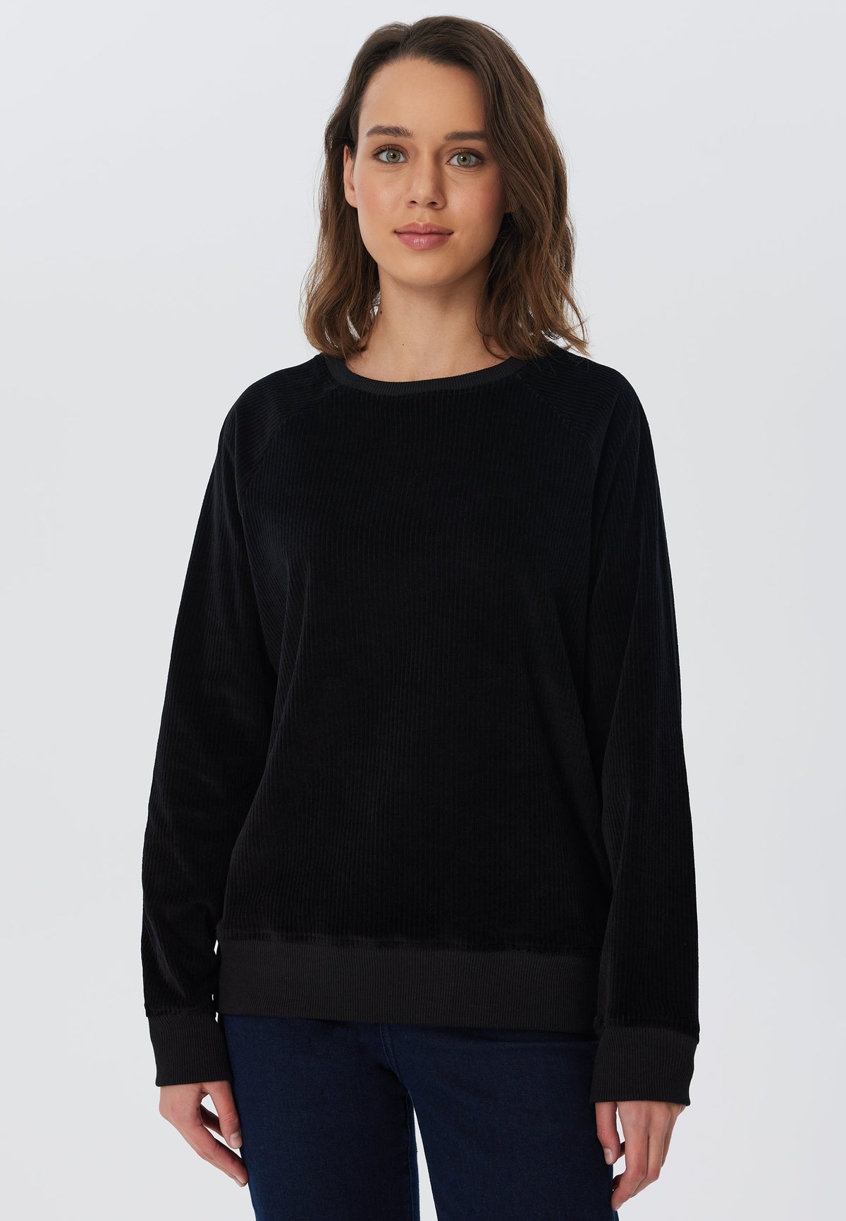 Women's Corduroy Sweatshirt, Black — Leela Cotton