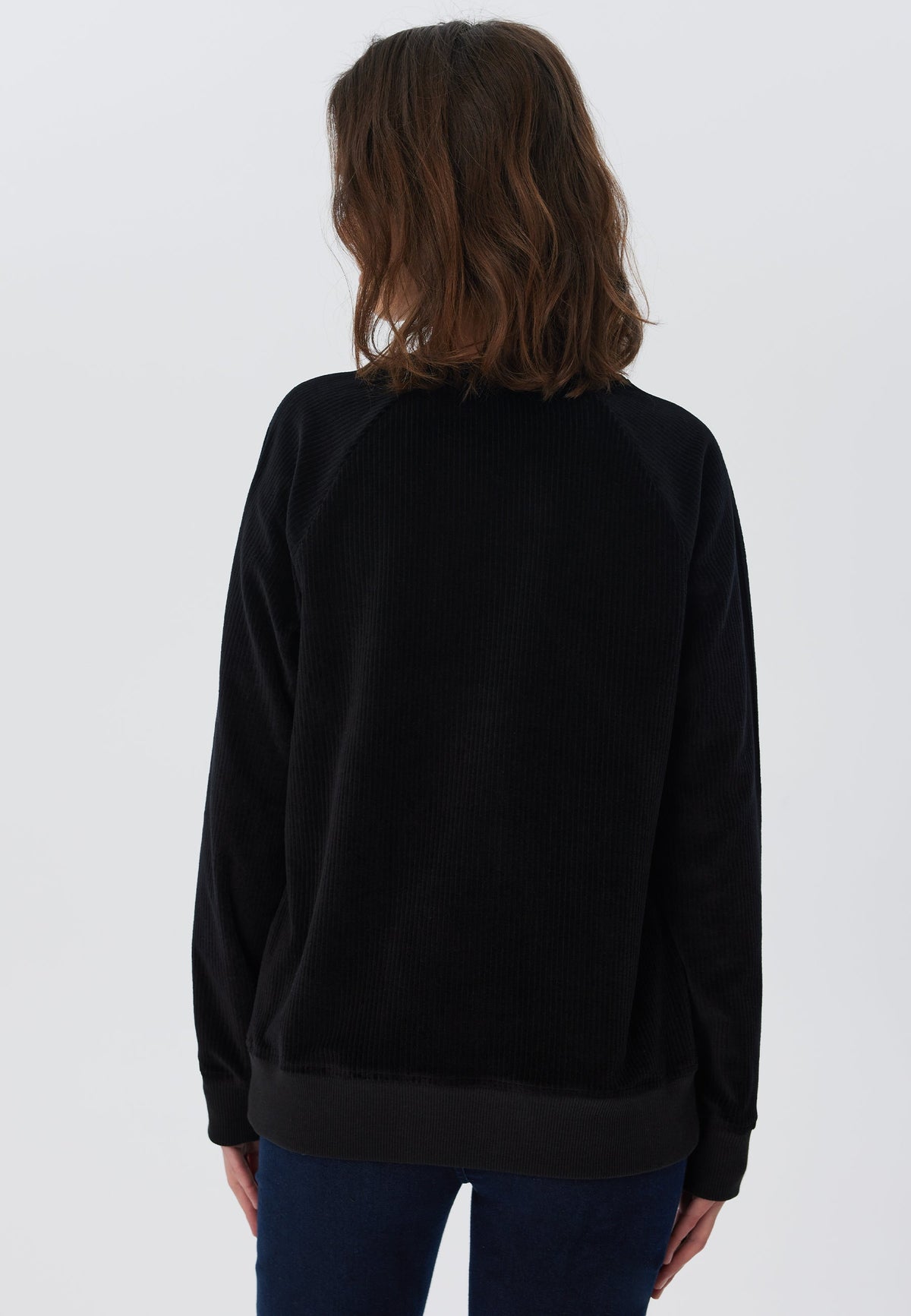 Women's Corduroy Sweatshirt, Black — Leela Cotton, view 2