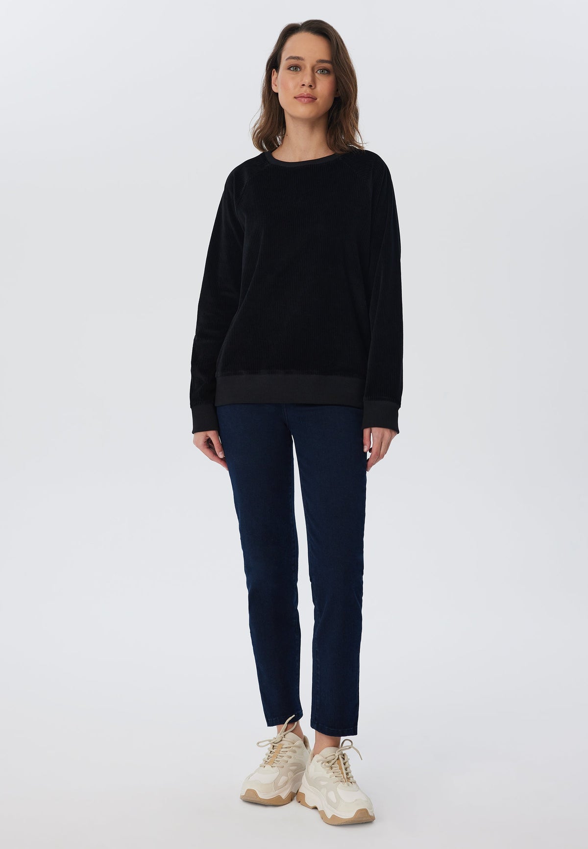 Women's Corduroy Sweatshirt, Black — Leela Cotton, view 4