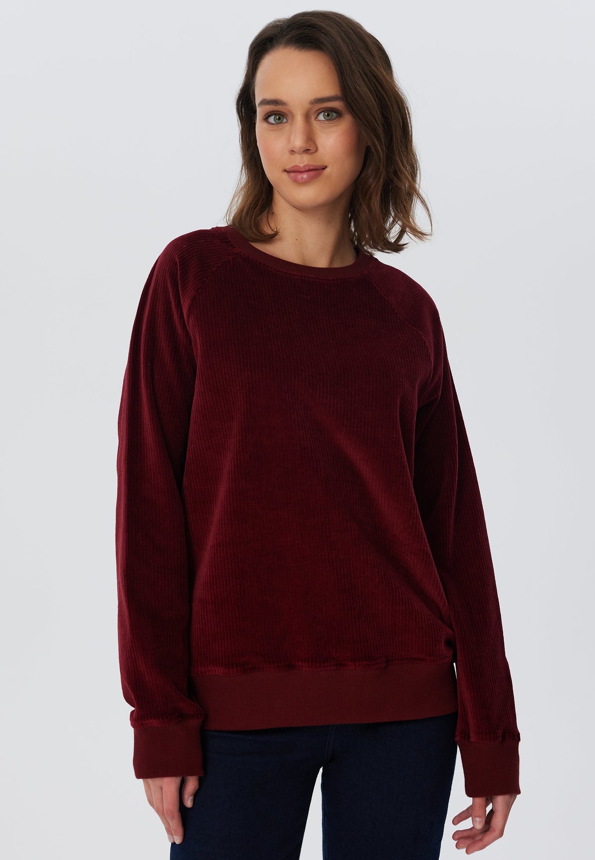 Women's Corduroy Sweatshirt, Bordeaux — Leela Cotton