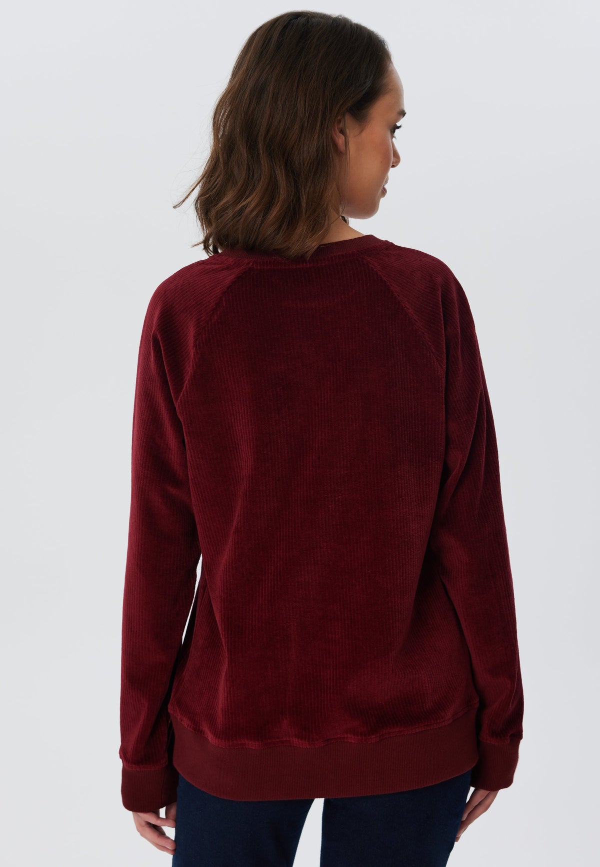 Women's Corduroy Sweatshirt, Bordeaux — Leela Cotton, view 2