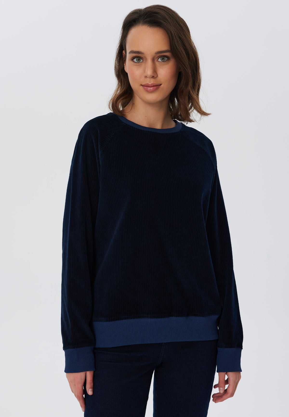 Women's Corduroy Sweatshirt, Midnight Blue — Leela Cotton