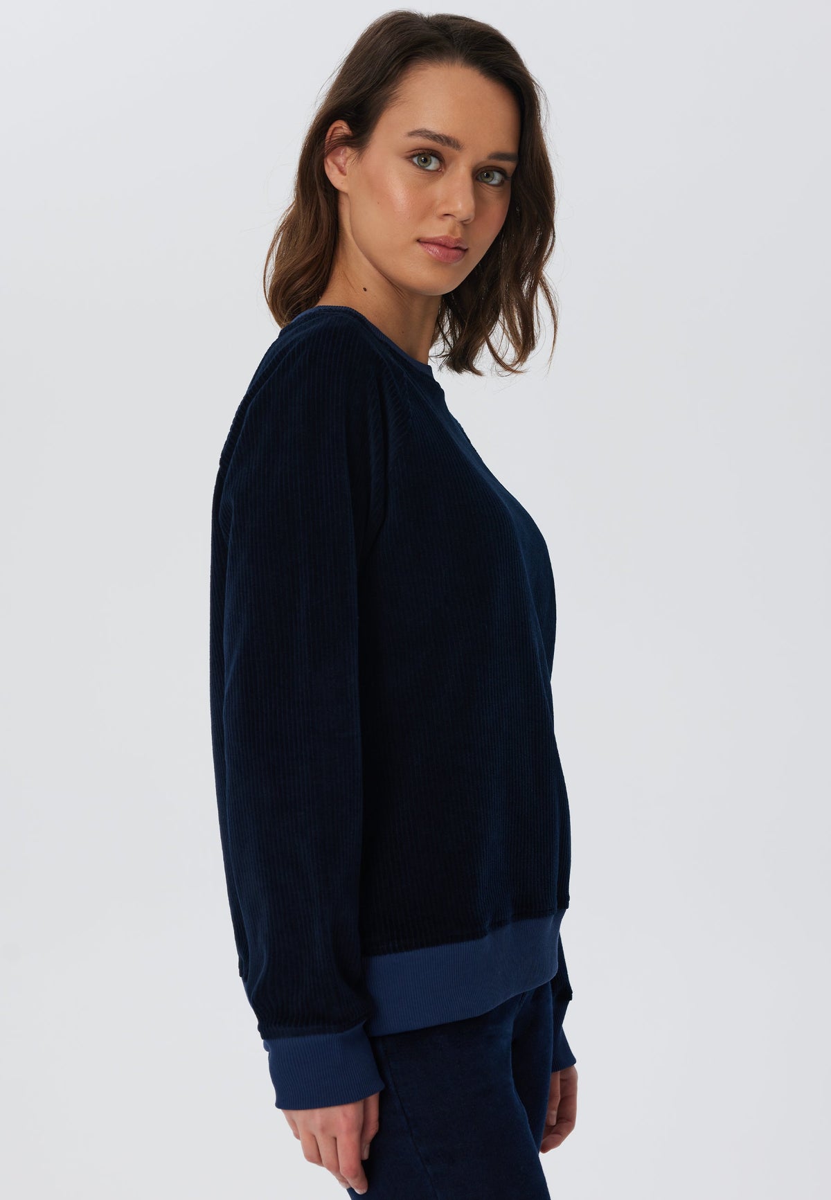 Women's Corduroy Sweatshirt, Midnight Blue — Leela Cotton, view 3