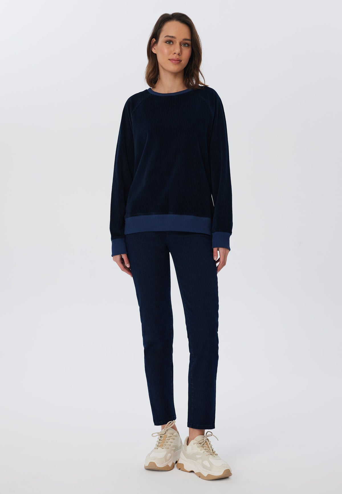 Women's Corduroy Sweatshirt, Midnight Blue — Leela Cotton, view 4