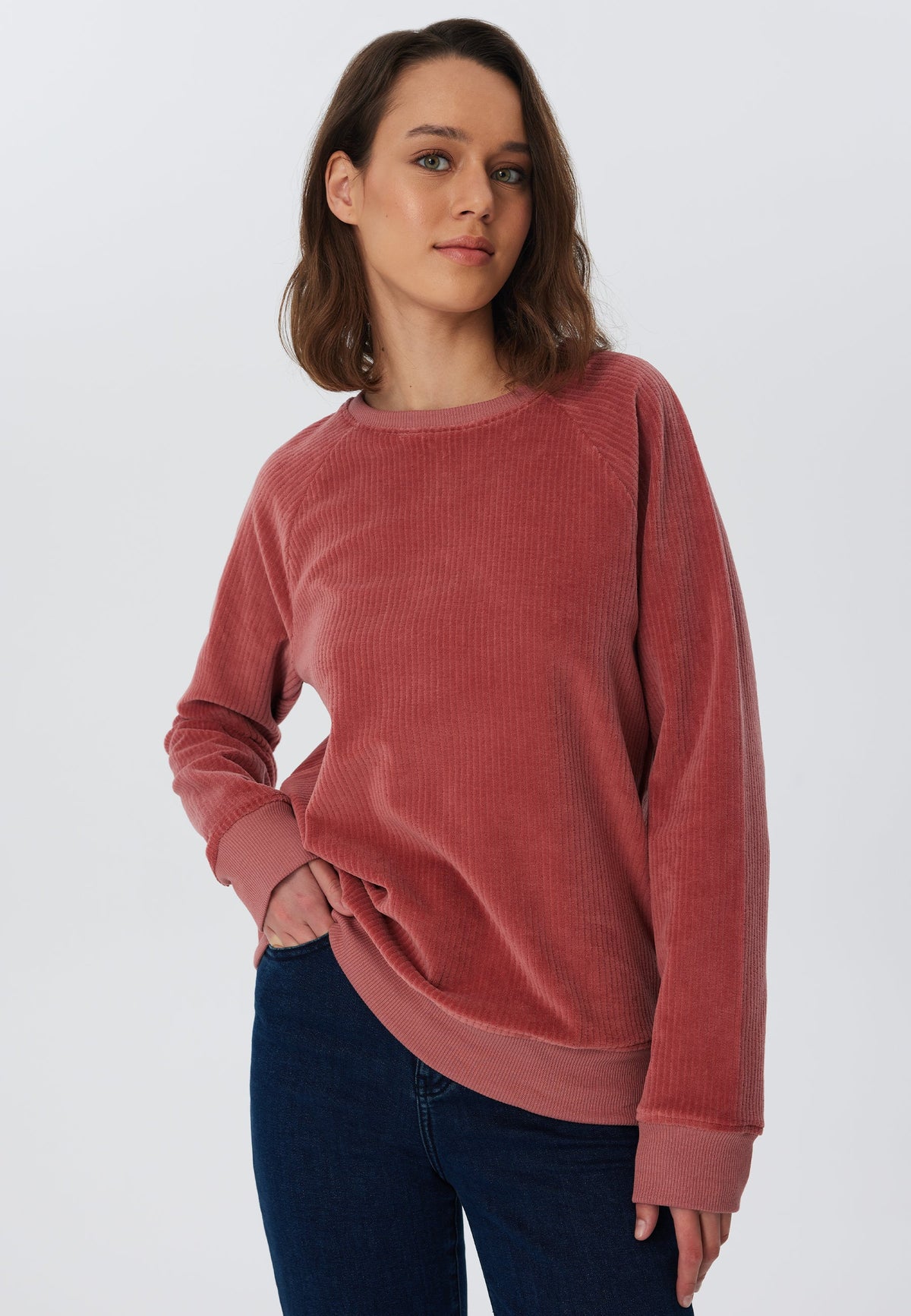 Women's Corduroy Sweatshirt, Dark Mauve — Leela Cotton