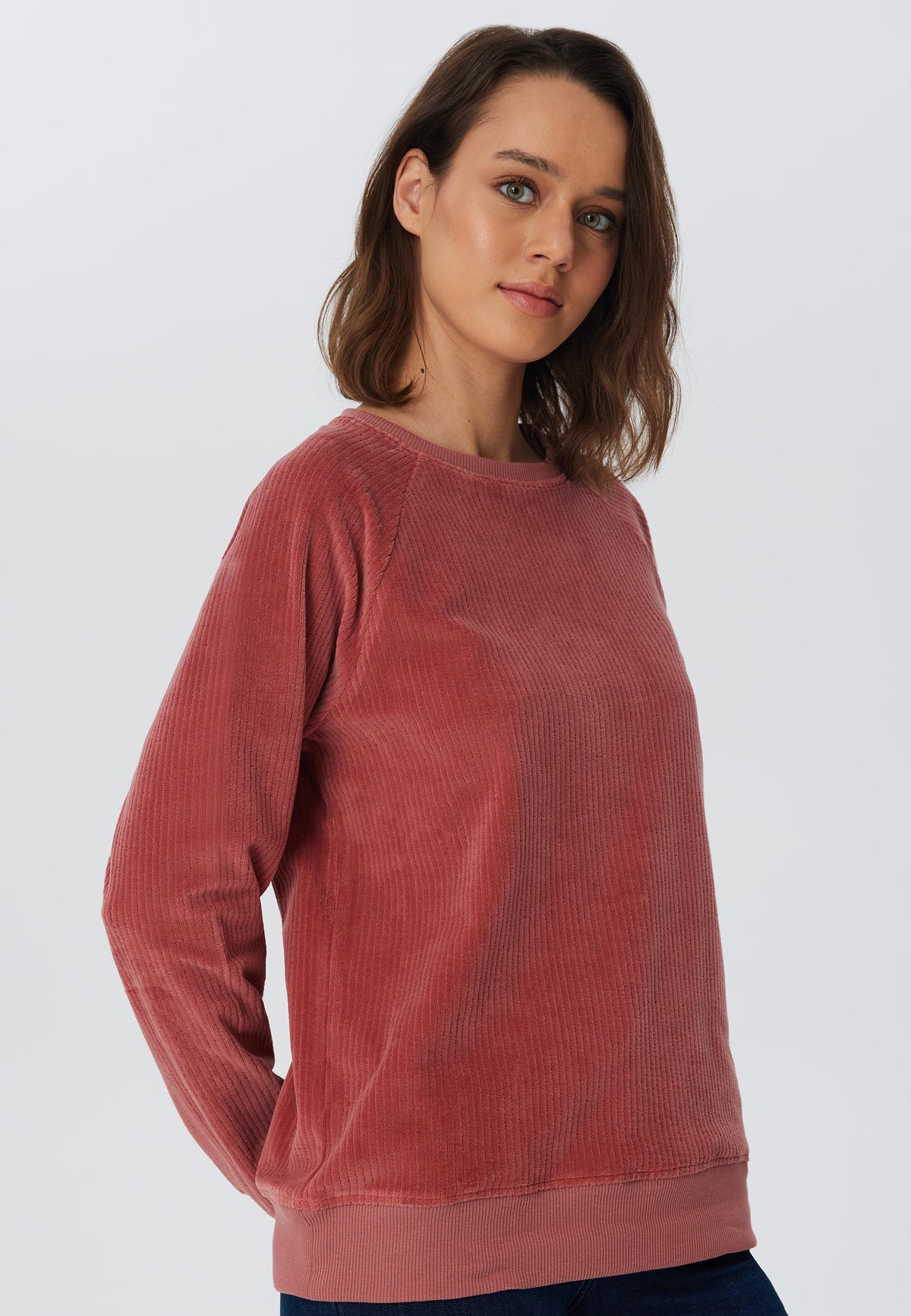 Women's Corduroy Sweatshirt, Dark Mauve — Leela Cotton, view 3